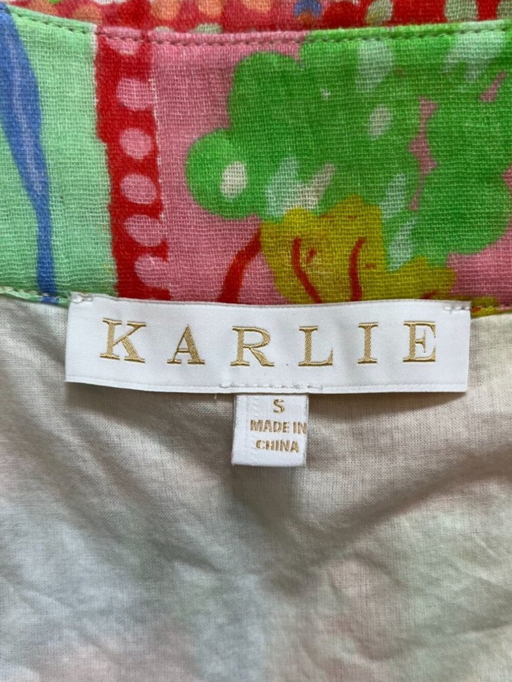 Karlie Fruit Print Gauze Maxi Dress Size Small Cotton Lined Pockets Boho - Picture 6 of 9